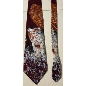 Vintage Evan Picone Sport Silk Tie Fishing Fish Novelty Maroon